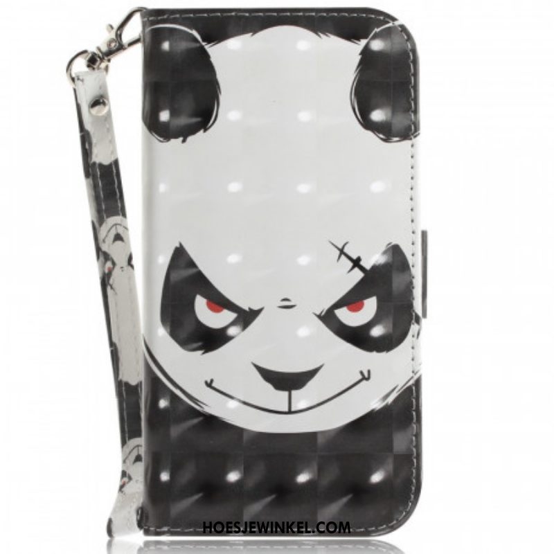 Folio-hoesje voor OnePlus 10 Pro 5G Met Ketting Boze Panda Met Lanyard