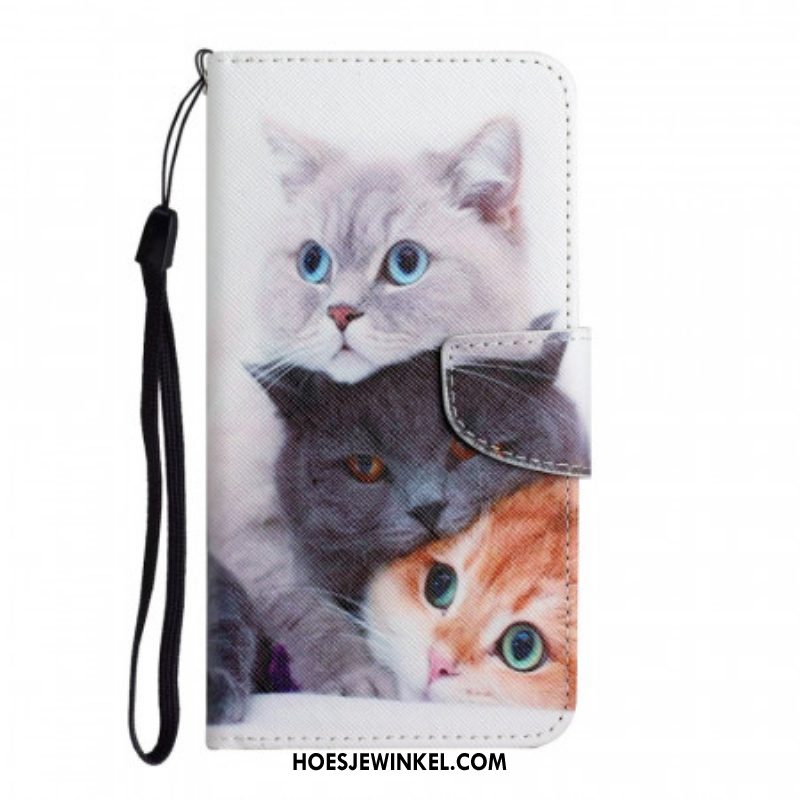 Folio-hoesje voor Xiaomi Redmi Note 11 Pro Plus 5G Stapel Lanyard Cats