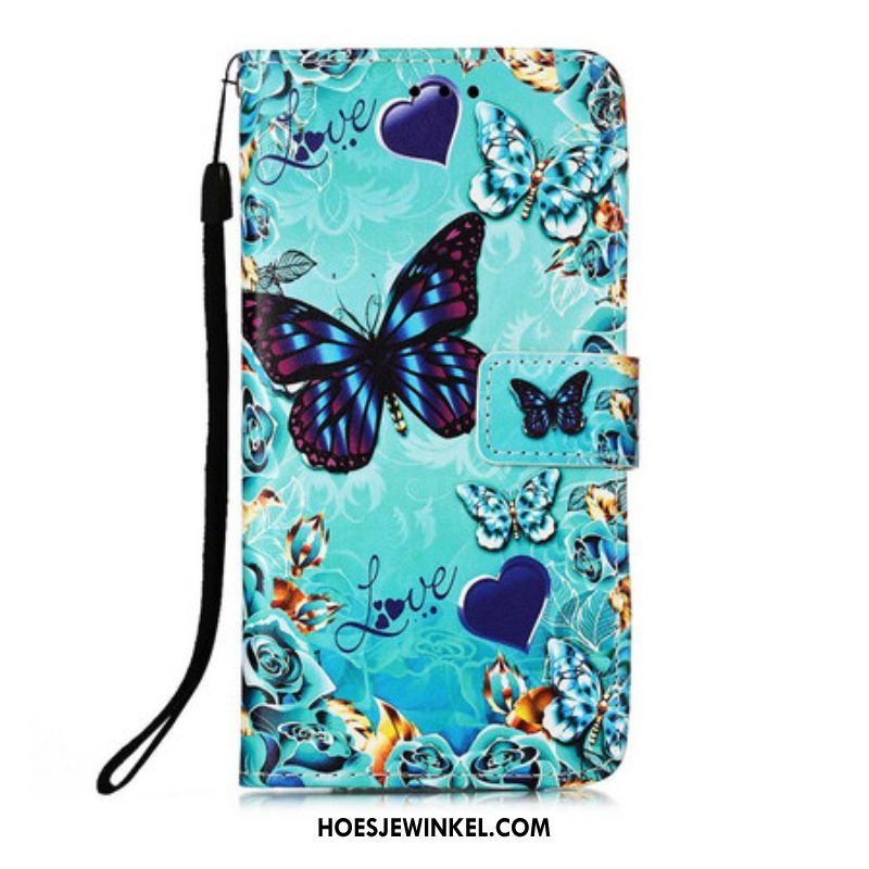 Folio-hoesje voor iPhone 13 Mini Met Ketting Hou Van Vlinders Strappy