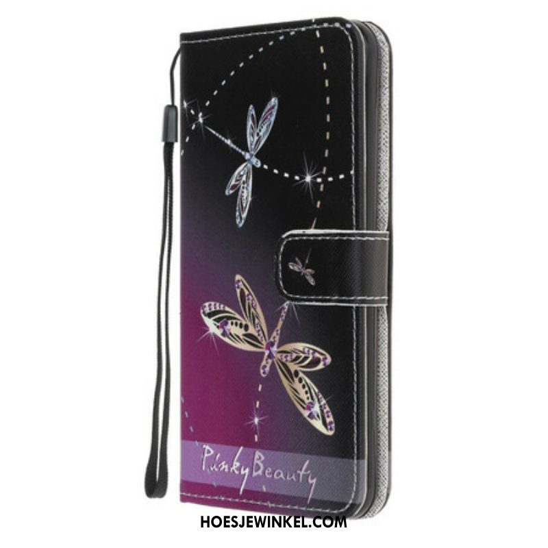 Folio-hoesje voor iPhone 13 Mini Met Ketting Strappy Libellen