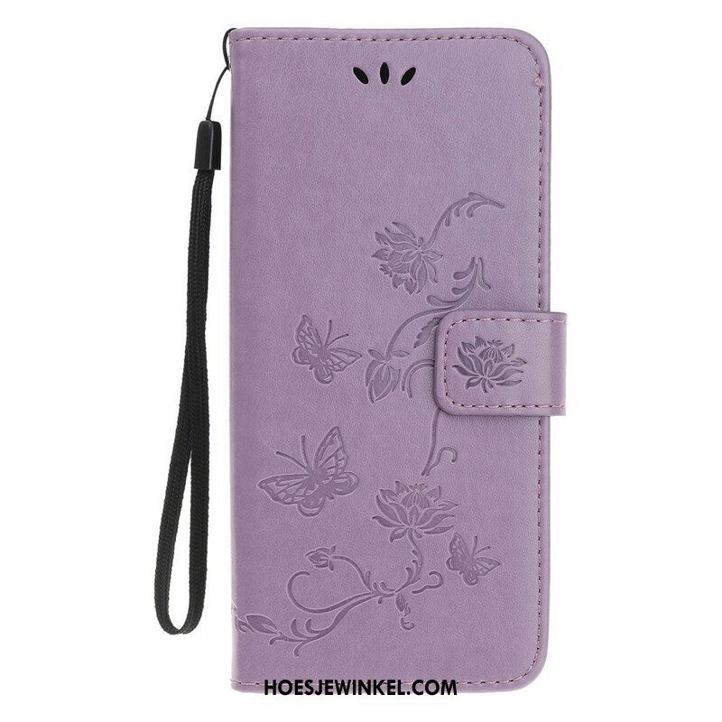 Folio-hoesje voor iPhone 13 Mini Met Ketting Vlinders En Bloemen Riem