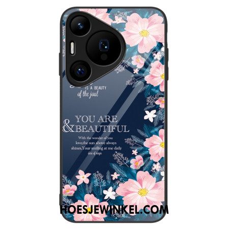 Hoesje Huawei Pura 70 Pro Roze Bloemen Van Gehard Glas