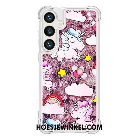 Hoesje Samsung Galaxy S24 Plus 5g Eenhoorns En Wolken Vloeibare Glitters