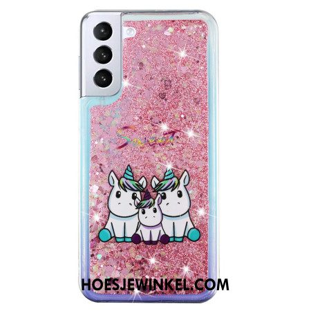 Hoesje Samsung Galaxy S24 Plus 5g Vloeibare Glitter Drie Eenhoorns