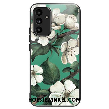 Hoesje Voor Samsung Galaxy A15 5g Gehard Glas Witte Bloemen