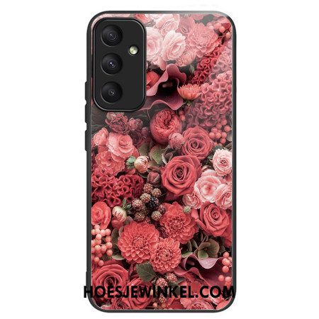 Hoesje Voor Samsung Galaxy A55 5g Gehard Glas Rode En Roze Bloemen