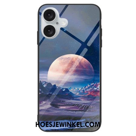 Hoesje Voor iPhone 16 Plus Wit Planeet Gehard Glas