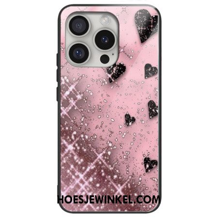 Hoesje Voor iPhone 16 Pro Max Harten Van Gehard Glas Op Roze Achtergrond