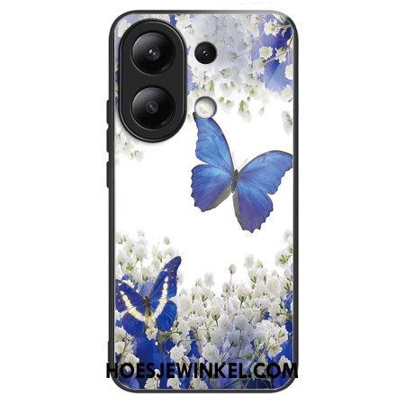 Hoesje Xiaomi Redmi Note 13 4g Blauwe Vlinders Van Gehard Glas Bescherming Hoesje