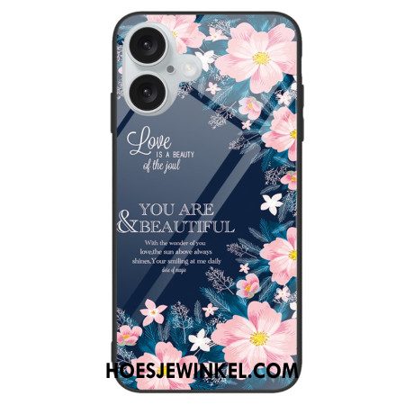 Hoesje iPhone 16 Plus Roze Bloemen Van Gehard Glas