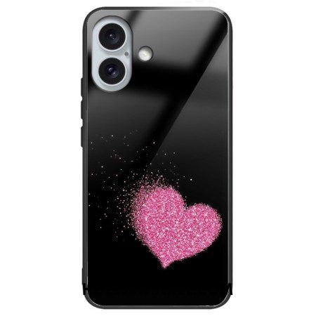 Hoesje iPhone 16 Plus Roze Hart Gehard Glas Bescherming Hoesje