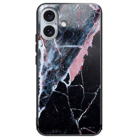 Hoesje iPhone 16 Plus Zwart Marmer Gehard Glas