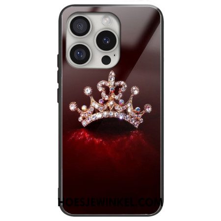 Hoesje iPhone 16 Pro Gehard Glas Met Diamanten Kroon Bescherming Hoesje