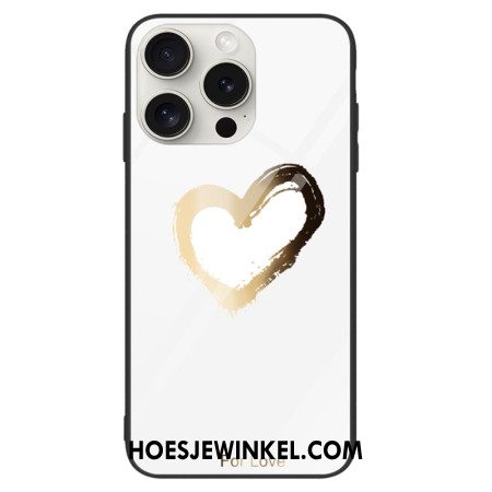 Hoesje iPhone 16 Pro Gouden Hart Van Gehard Glas Op Witte Achtergrond