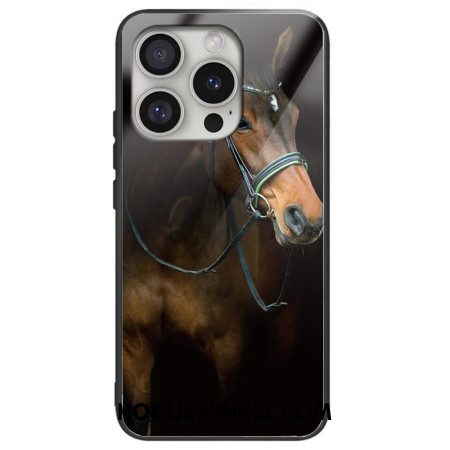 Hoesje iPhone 16 Pro Max Paard Bedrukt Gehard Glas Bescherming Hoesje