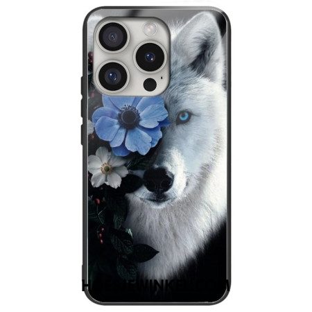 Hoesje iPhone 16 Pro Wolf En Blauwe Bloem Gehard Glas