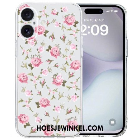 Hoesje iPhone 16 Transparante Rand Roze Bloemen