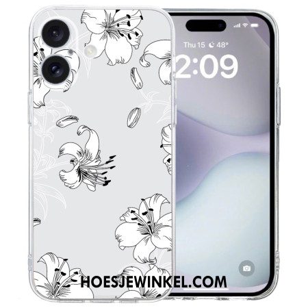 Hoesje iPhone 16 Transparante Rand Witte Bloemen Bescherming Hoesje