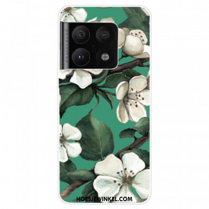 Hoesje voor OnePlus 10 Pro 5G Geschilderde Witte Bloemen