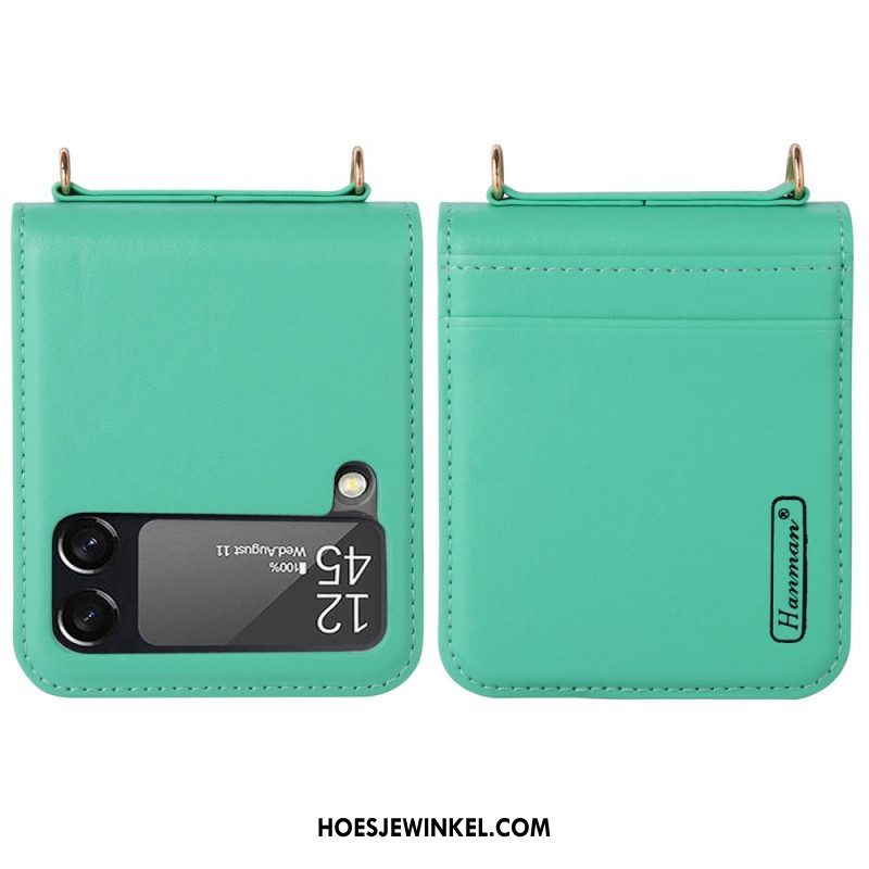 Hoesje voor Samsung Galaxy Z Flip 4 Folio-hoesje Leren Stijl Met Riem