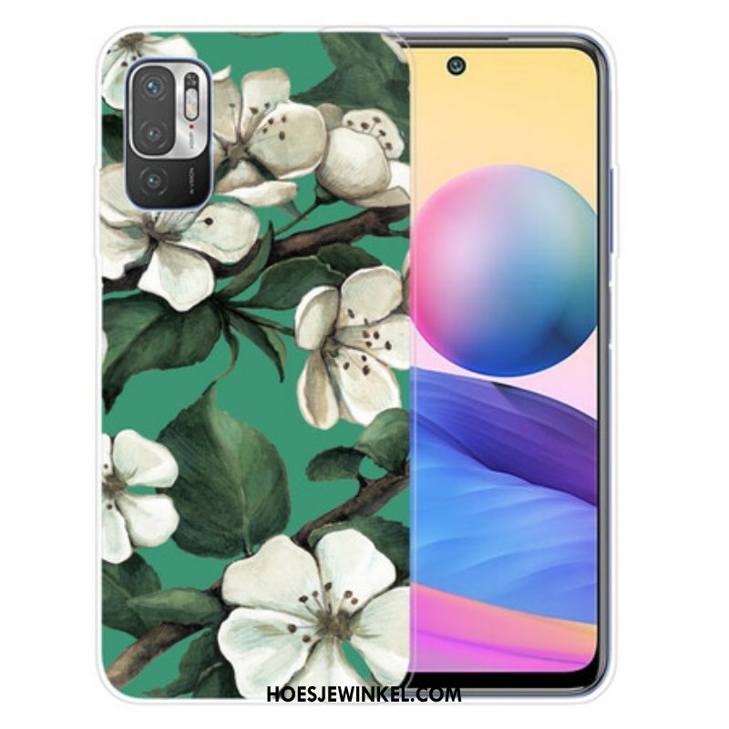 Hoesje voor Xiaomi Redmi Note 10 5G Geschilderde Witte Bloemen