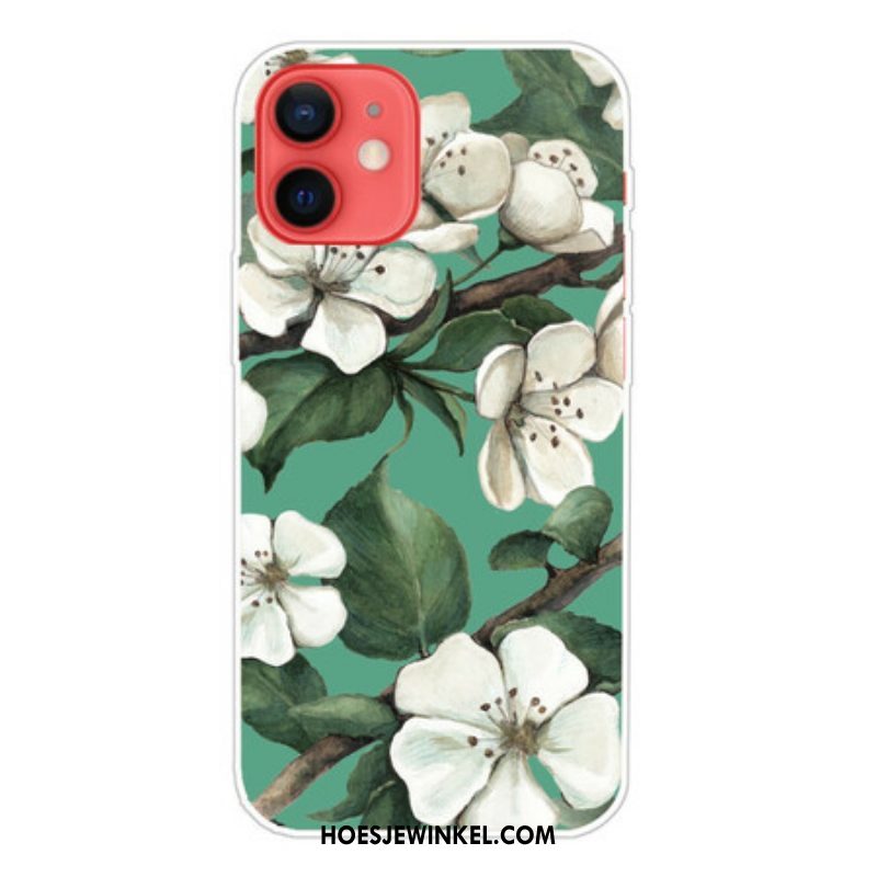 Hoesje voor iPhone 13 Mini Geschilderde Witte Bloemen