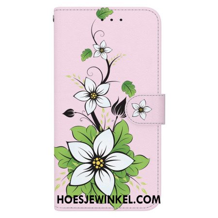 Leren Hoesje Oppo Reno 11 5g Lelieprint Met Riempje