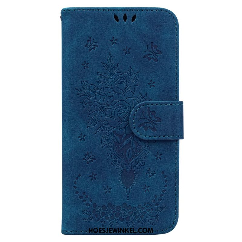 Leren Hoesje Oppo Reno 12f 5g Patroon Met Vlinders En Bloemen Bescherming Hoesje