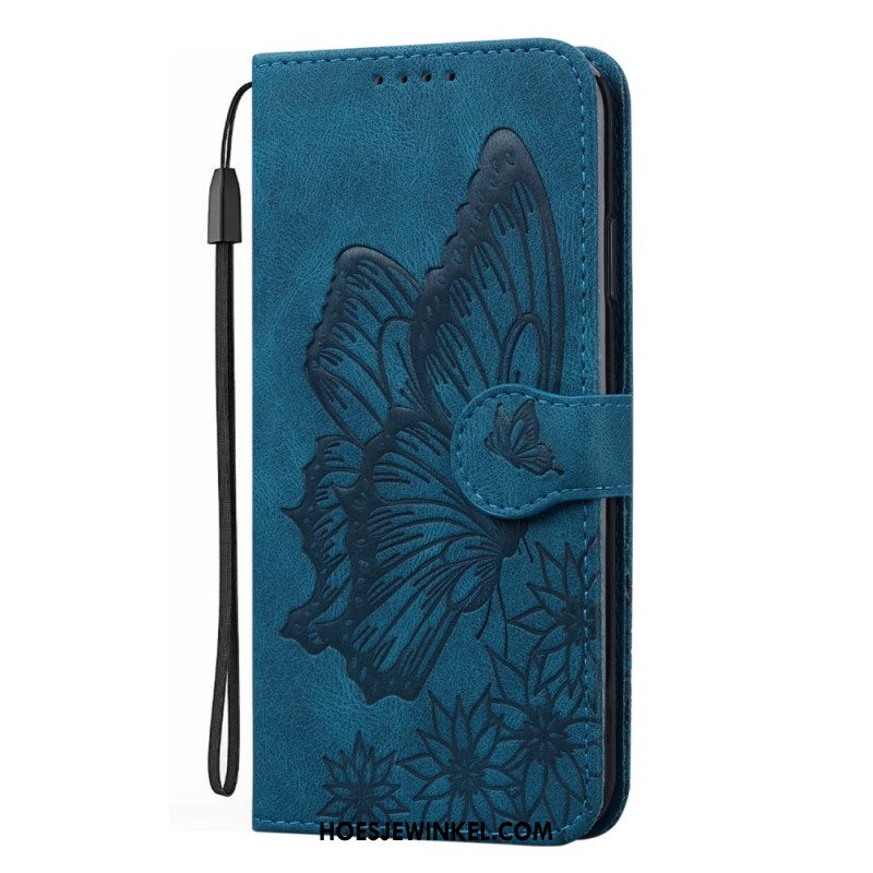 Leren Hoesje Samsung Galaxy A15 5g Grote Vlinderprint Met Riempje Bescherming Hoesje