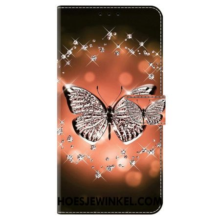 Leren Hoesje Samsung Galaxy A15 Kristallen Vlinder Bescherming Hoesje