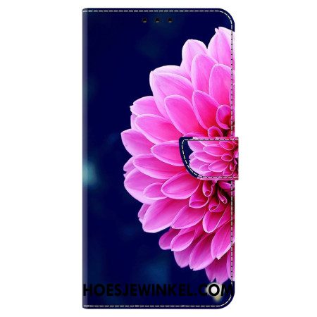 Leren Hoesje Samsung Galaxy A15 Roze Bloemen Op Blauwe Achtergrond Bescherming Hoesje