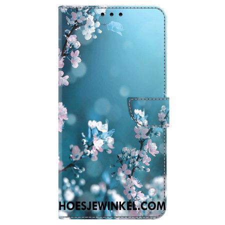 Leren Hoesje Samsung Galaxy A15 Witte Bloemen