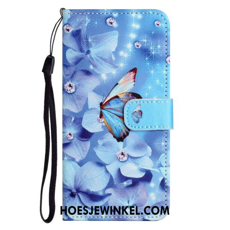 Leren Hoesje Samsung Galaxy A16 5g Blauwe Bloemen En Vlinders