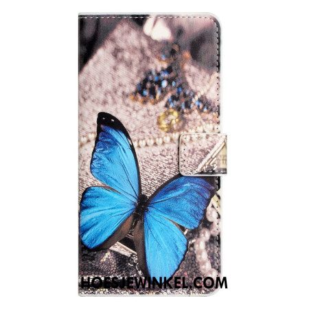 Leren Hoesje Samsung Galaxy A16 5g Blauwe Vlinder Bescherming Hoesje