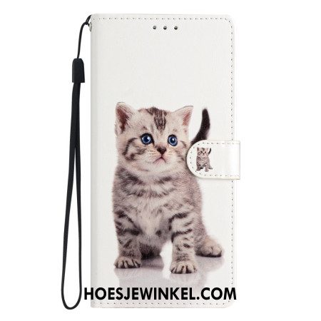 Leren Hoesje Samsung Galaxy A55 5g Kleine Kat Met Riem Bescherming Hoesje