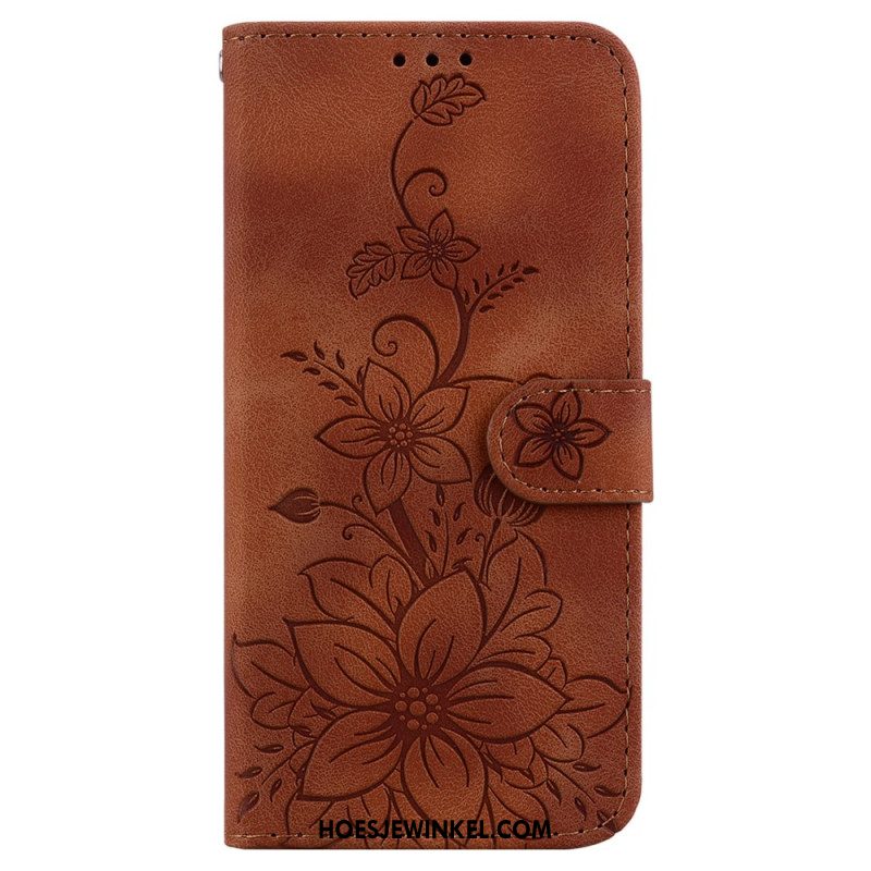 Leren Hoesje Samsung Galaxy S24 5g Bandje Bloemen Bescherming Hoesje