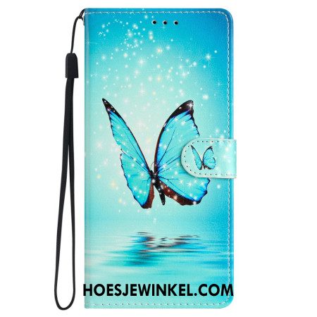 Leren Hoesje Samsung Galaxy S24 5g Blauwe Vlinders Met Riem