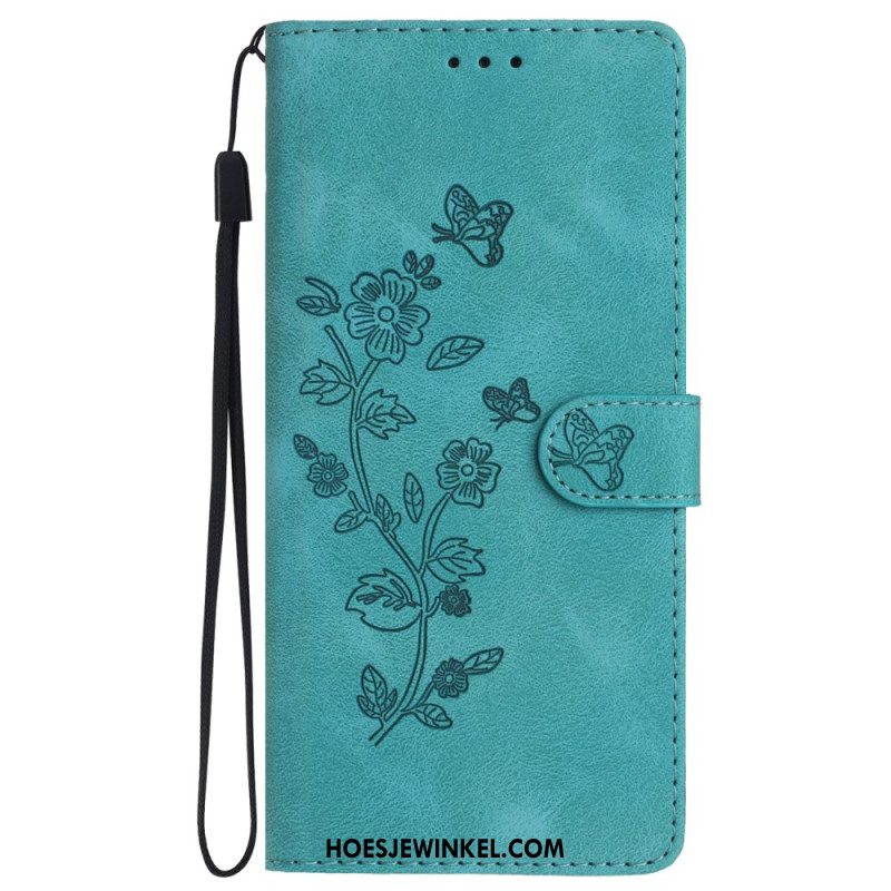 Leren Hoesje Samsung Galaxy S24 5g Discreet Bloemenpatroon Met Riempje Bescherming Hoesje