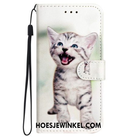 Leren Hoesje Samsung Galaxy S24 5g Grappig Katje Met Riem Bescherming Hoesje