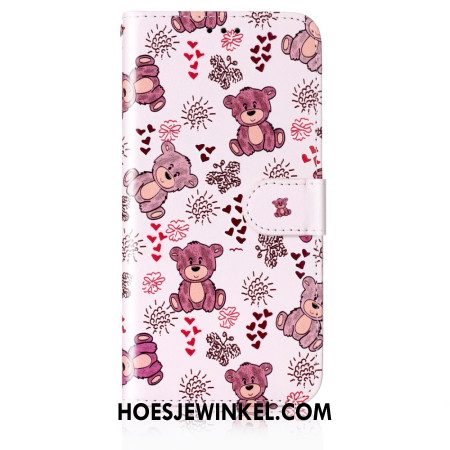 Leren Hoesje Samsung Galaxy S24 5g Kleine Teddyberen Met Riem Bescherming Hoesje