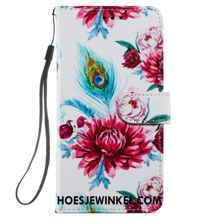 Leren Hoesje Samsung Galaxy S24 5g Kleurrijke Bloemen Met Riempje