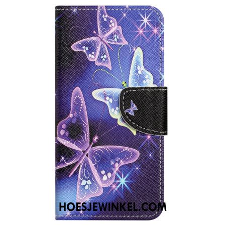 Leren Hoesje Samsung Galaxy S24 Fe Fonkelende Vlinders Bescherming Hoesje