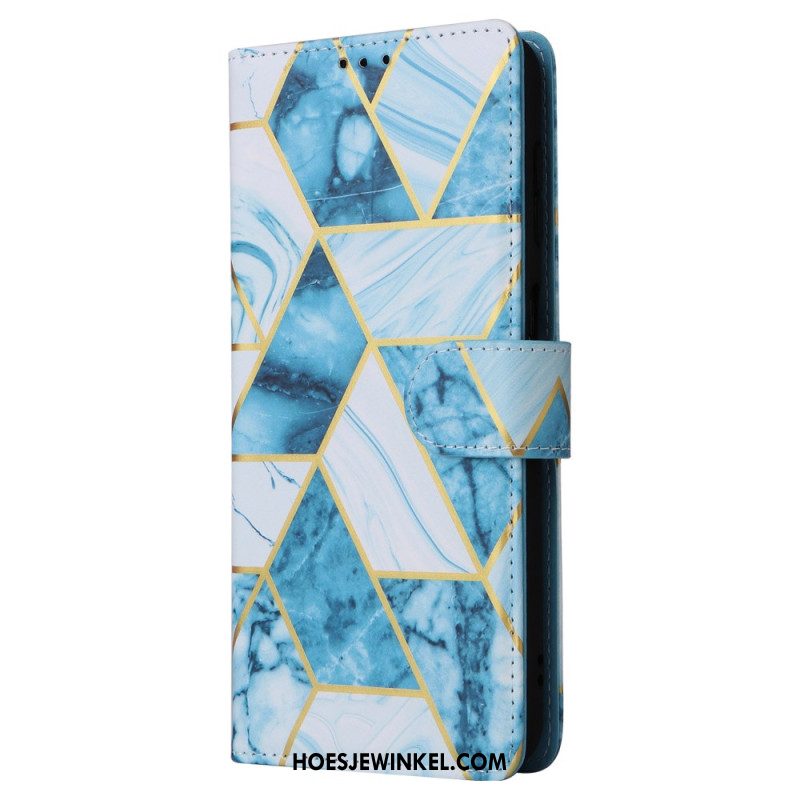 Leren Hoesje Samsung Galaxy S24 Plus 5g Marmerprint Met Band