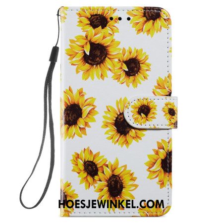 Leren Hoesje Samsung Galaxy S24 Plus 5g Riem Zonnebloemen