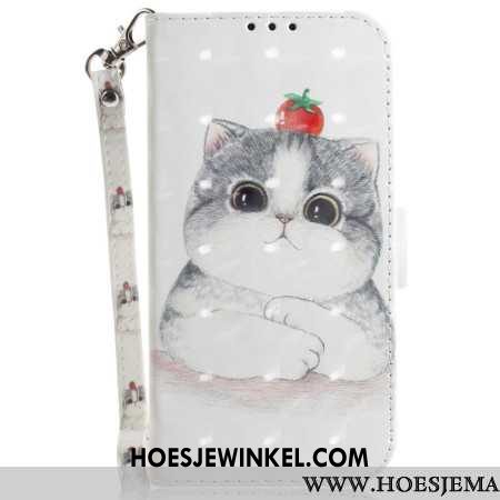 Leren Hoesje Samsung Galaxy S24 Plus 5g Schattige Kat Met Riem Bescherming Hoesje