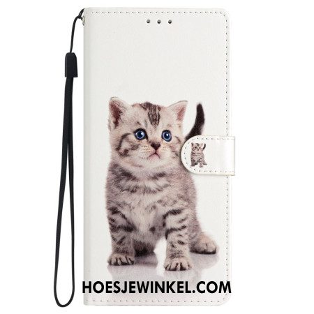 Leren Hoesje Samsung Galaxy S24 Plus 5g Schattige Kat Met Riem Bescherming Hoesje