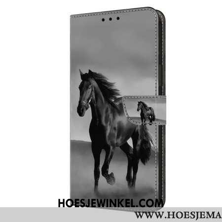 Leren Hoesje Samsung Galaxy S24 Plus 5g Zwart Paard Bescherming Hoesje