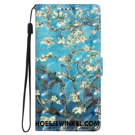 Leren Hoesje Samsung Galaxy S24 Ultra 5g Abrikozenbloemen Met Riempje Bescherming Hoesje