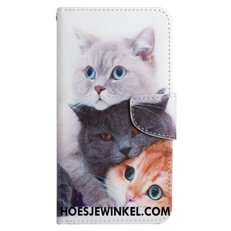 Leren Hoesje Samsung Galaxy S24 Ultra 5g Drie Katten Met Riemen