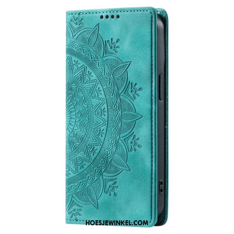 Leren Hoesje Voor Samsung Galaxy S24 5g Discrete Mandala Met Riempje